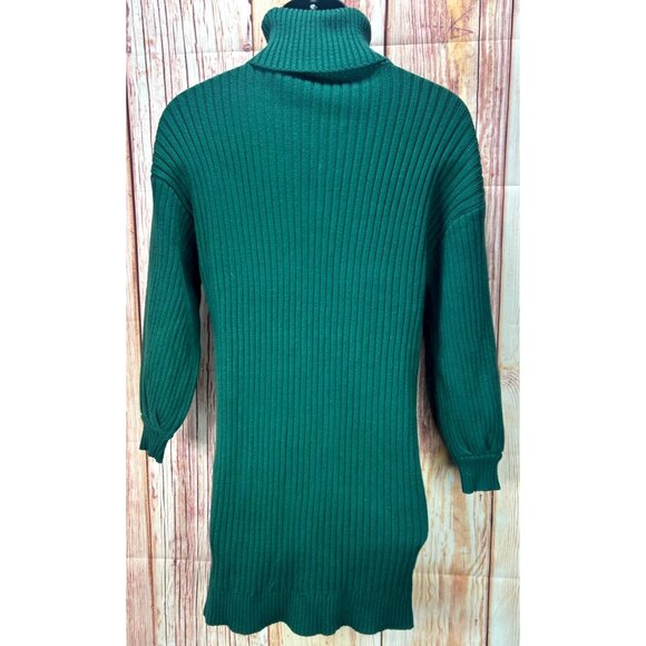 Anrabess Women's Green Ribbed Turtleneck Sweater Tunic Small - Picture 2 of 6